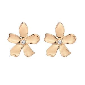 Gold Tone and Crystal Flower Post Earring